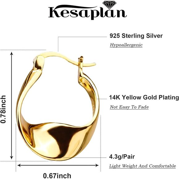 ⚡Gold Hoop Earrings for Women Unique Vintage Chunky Retro Statement Jewelry Gift - Picture 2 of 7